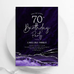 Agate Purple Silver 70th Birthday Invitation<br><div class="desc">Purple and silver agate 70th birthday party invitation. Elegant modern design featuring watercolor agate marble geode background,  faux glitter silver and typography script font. Trendy invite card perfect for a stylish women's bday celebration. Printed Zazzle invitations or instant download digital printable template.</div>