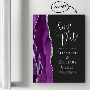 Agate Purple Silver Dark Magnetic Save the Date