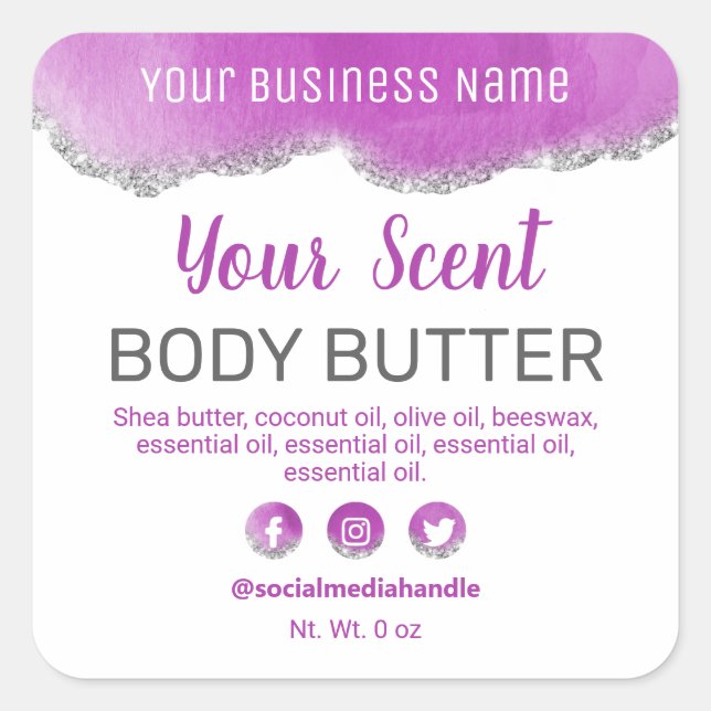 Agate Purple Silver Glitter White Product Labels (Front)