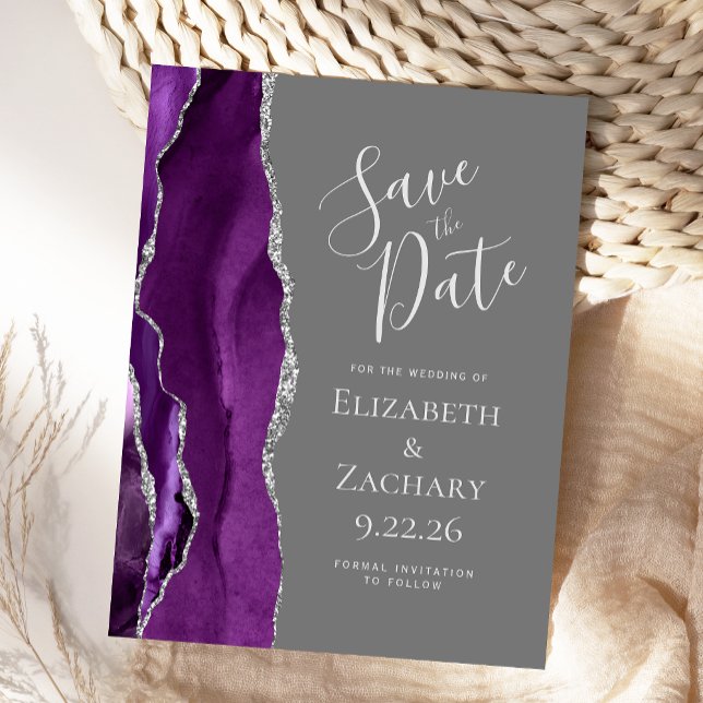 Agate Purple Silver Grey Save the Date Postcard (Creator Uploaded)
