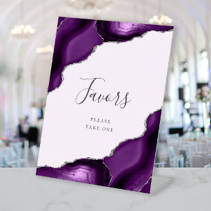 Agate Purple Silver Lavender Wedding Favours Pedestal Sign