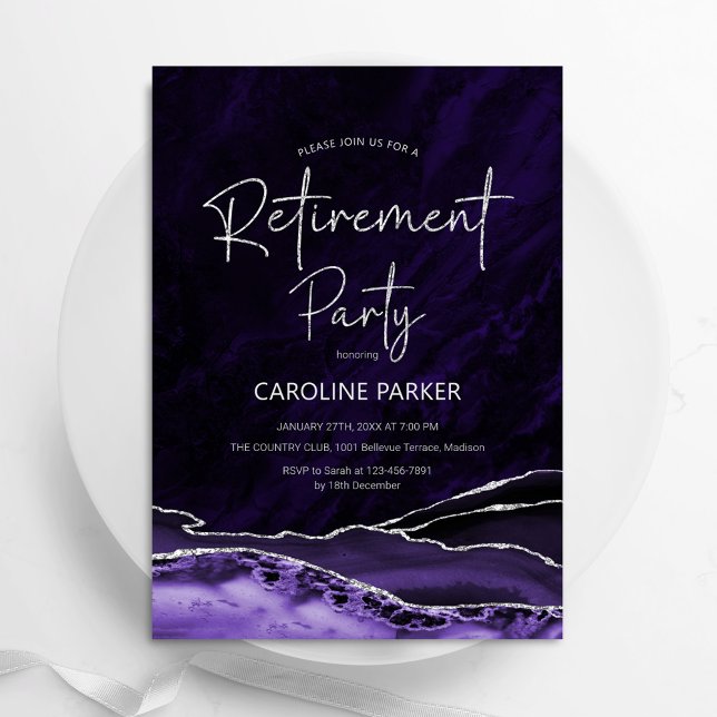 Agate Purple Silver Retirement Party Invitation (Creator Uploaded)