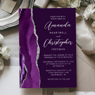 Agate Purple Silver Script Plum Wedding