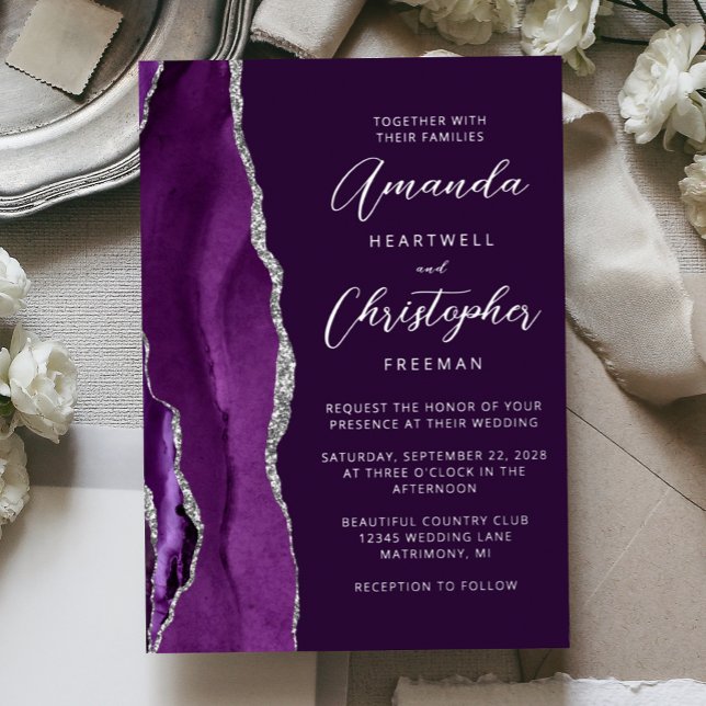 Agate Purple Silver Script Plum Wedding (Creator Uploaded)