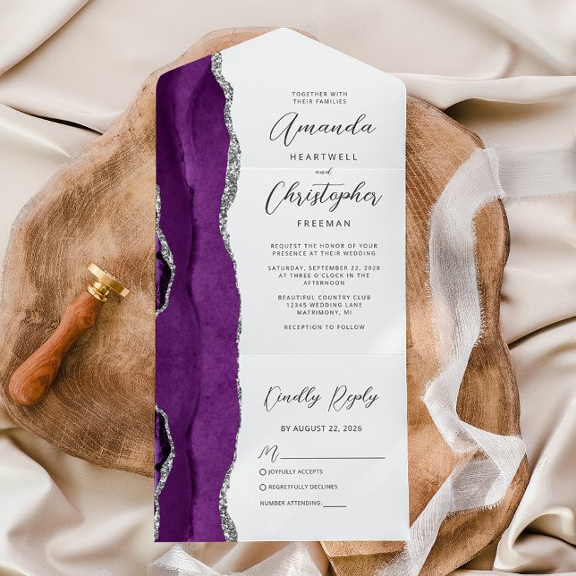 Agate Purple Silver Wedding All In One Invitation (Creator Uploaded)
