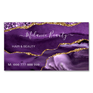 Agate Purple Violet Gold Business Card Magnet