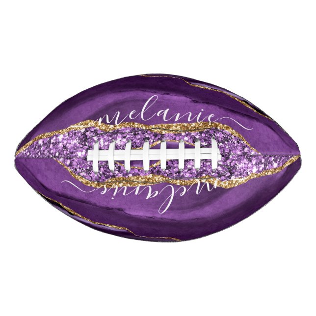Agate Purple Violet Gold Glitter Geode Custom Name American Football (Front)