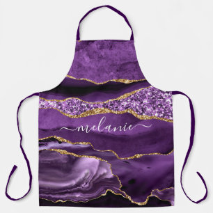 Agate Purple Violet Gold Glitter Geode Custom Name Apron
