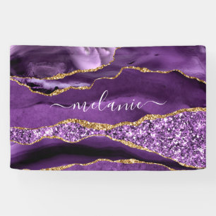 Agate Purple Violet Gold Glitter Geode Custom Name Banner