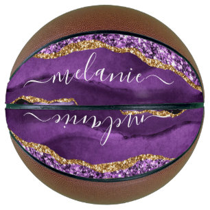 Agate Purple Violet Gold Glitter Geode Custom Name Basketball