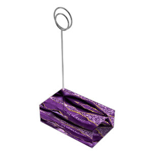 Agate Purple Violet Gold Glitter Geode Custom Name Place Card Holder