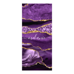 Agate Purple Violet Gold Glitter Geode Custom Name Rack Card