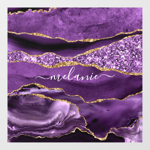 Agate Purple Violet Gold Glitter Geode Custom Name Window Cling
