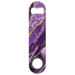 Agate Purple Violet Gold Glitter Geode Marble Name