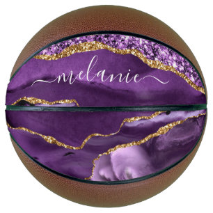 Agate Purple Violet Gold Glitter Geode Your Name Basketball