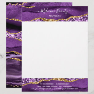 Agate Purple Violet Gold Glitter Luxury Letterhead