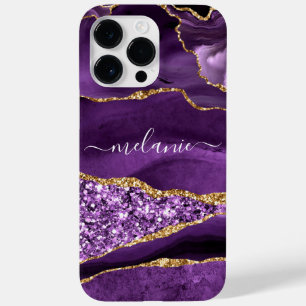 Agate Purple Violet Gold Glitter Marble Your Name Case-Mate iPhone 14 Pro Max Case
