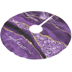 Agate Purple Violet Gold Glitter Name Tree Skirt