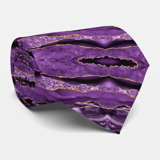Agate Purple Violet Gold Glitter Party Neck Tie (Rolled)