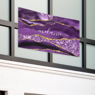 Agate Purple Violet Gold Glitter Your Name Banner