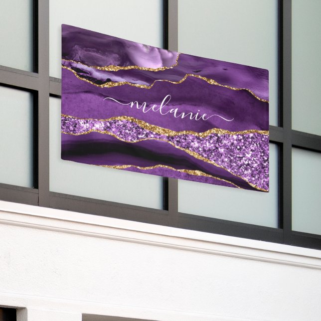 Agate Purple Violet Gold Glitter Your Name Banner (Outside Building)