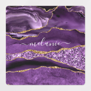Agate Purple Violet Gold Glitter Your Name Labels