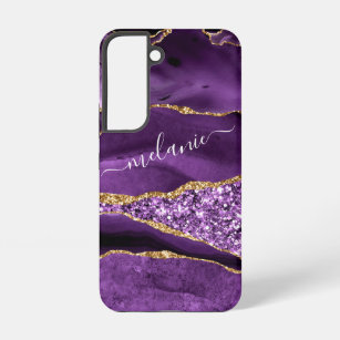 Agate Purple Violet Gold Glitter Your Name Luxury Samsung Galaxy Case