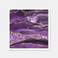 Agate Purple Violet Gold Glitter Your Name Napkins