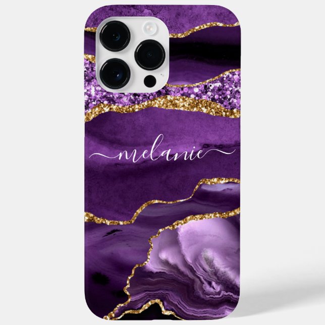 Agate Purple Violet Gold Marble Your Name Gift Case-Mate iPhone Case (Back)