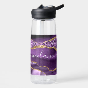 Agate Purple Violet Gold Sparkle Name Water Bottle