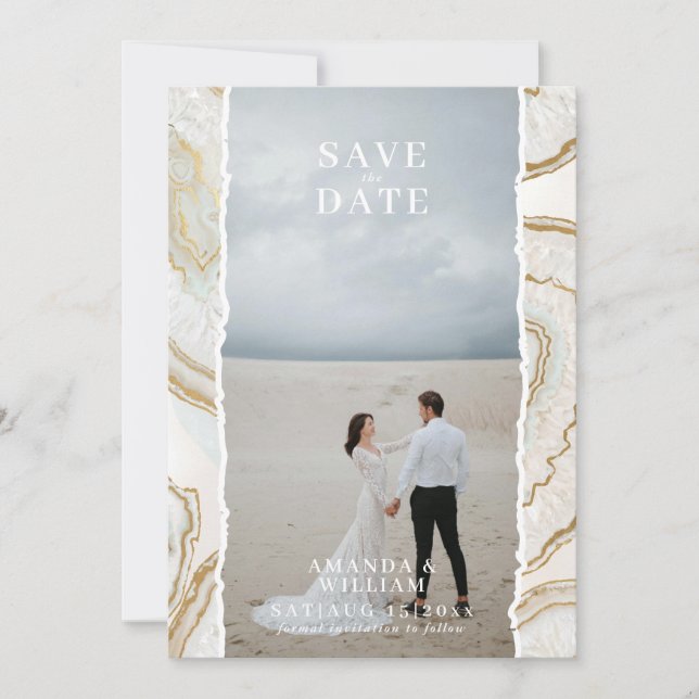Agate Quartz Background Photo Wedding  Save The Date (Front)