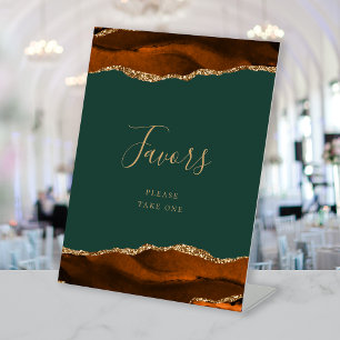 Agate Rust Gold Green Wedding Favors Pedestal Sign