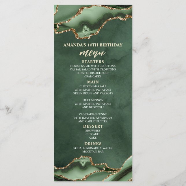 Agate Sage Green and Gold Menu (Front)