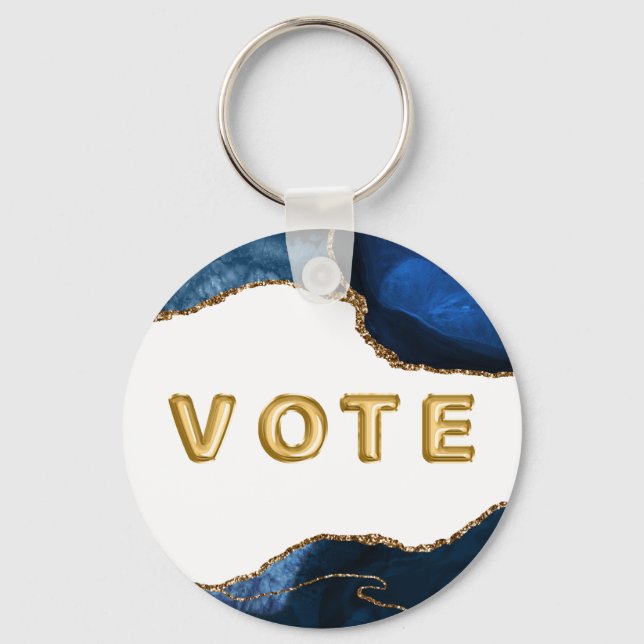 Agate Sapphire with Gold Veins Vote Key Ring (Front)