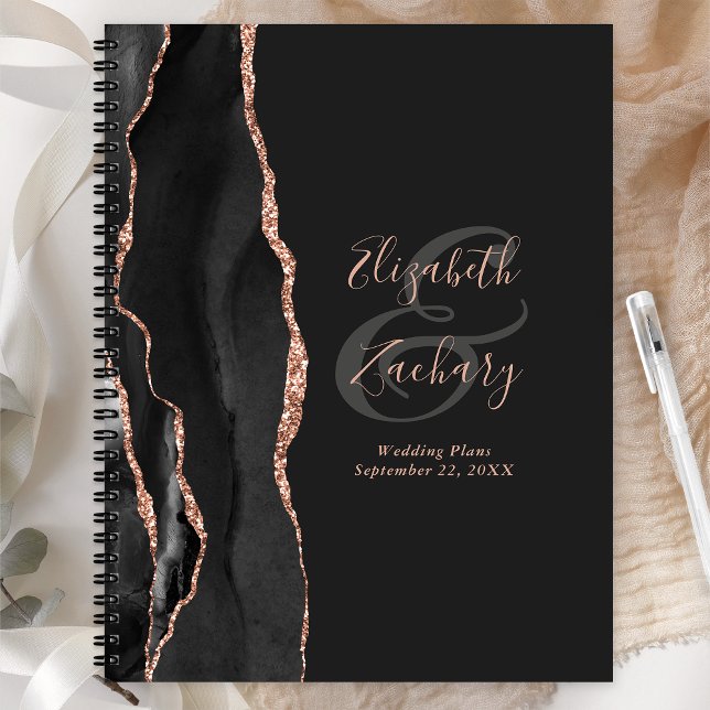 Agate Script Black Rose Gold Dark Wedding Plans Planner (Creator Uploaded)