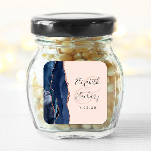 Agate Script Navy Blue Rose Gold Blush Wedding Square Sticker