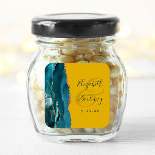 Agate Script Teal Gold Mustard Yellow Wedding Square Sticker