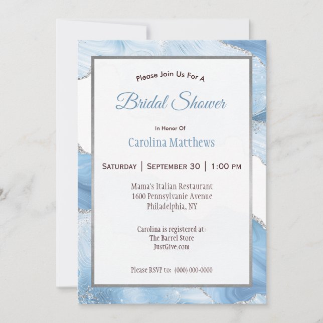 Agate Silver Blue Geode Bridal Shower Invitation (Front)