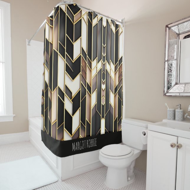 Agate slice grid rectangles Isometric Pattern Shower Curtain (In Situ)