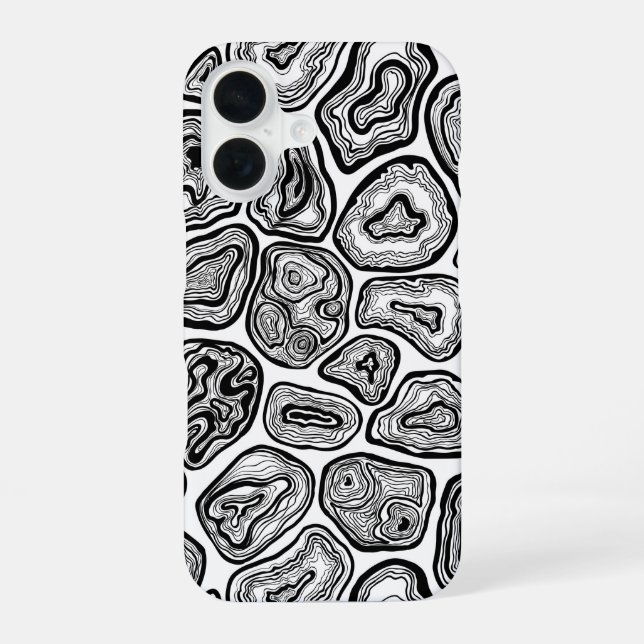Agate slices in black and white iPhone 16 case (Back)