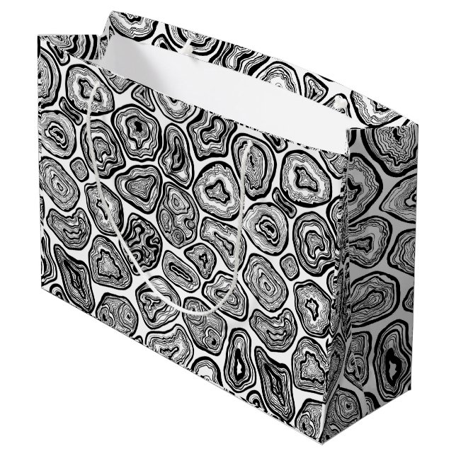 Agate slices in black and white large gift bag (Back Angled)