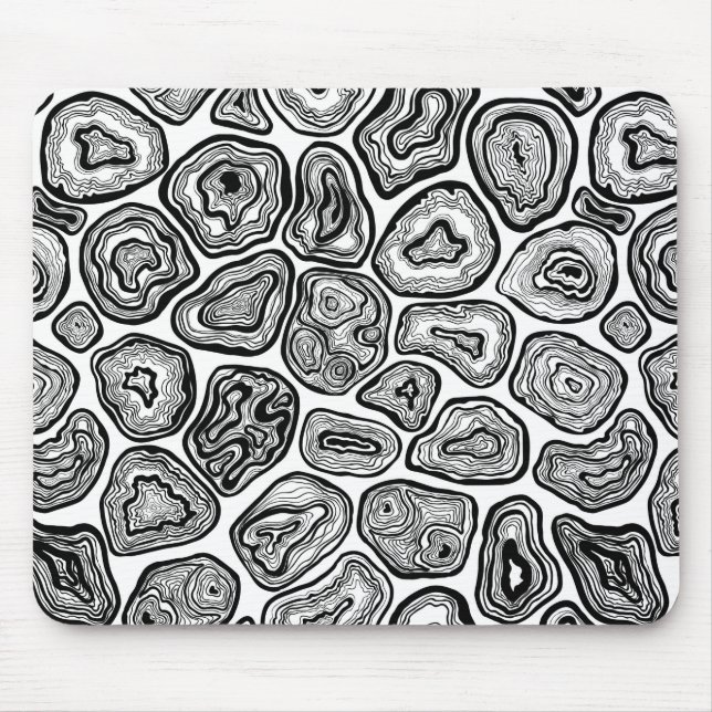Agate slices in black and white mouse mat (Front)