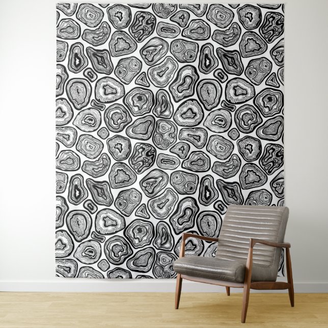 Agate slices in black and white tapestry (In Situ)