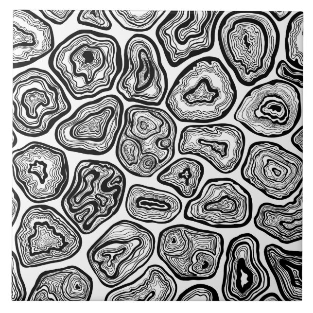 Agate slices in black and white tile (Front)