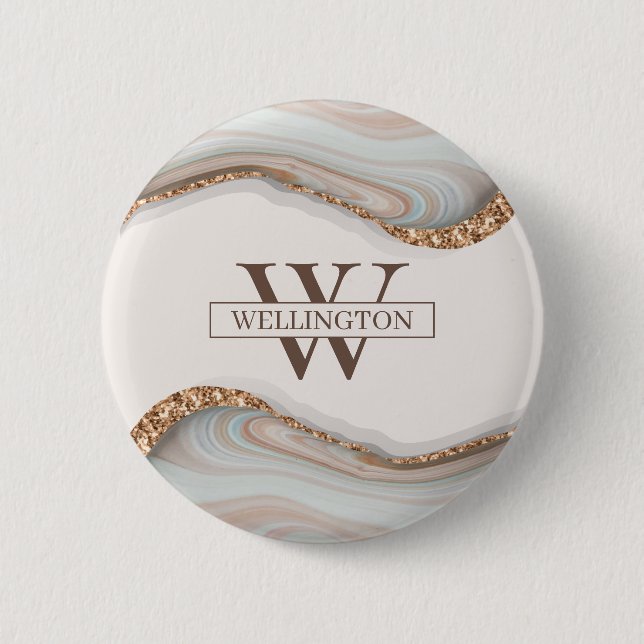 Agate Stone Marble Monogram Name Badge (Front)