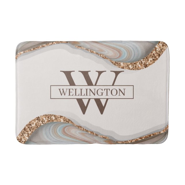 Agate Stone Marble Monogram Name Bath Mat (Front)