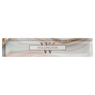 Agate Stone Marble Monogram Name Nameplate