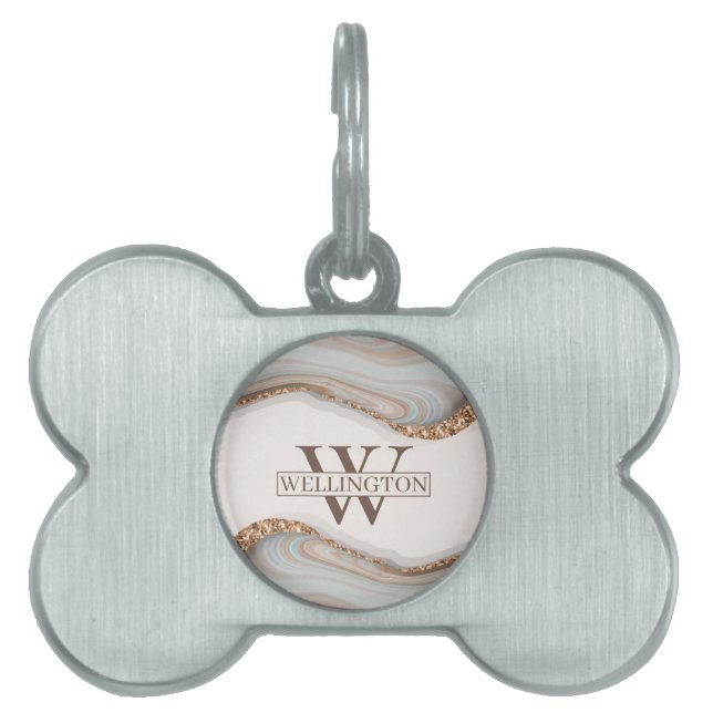 Agate Stone Marble Monogram Name Pet ID Tag (Front)