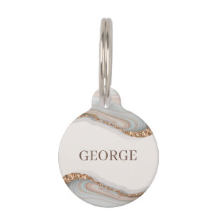 Agate Stone Marble Monogram Name Pet ID Tag