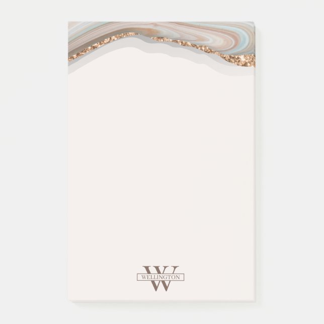 Agate Stone Marble Monogram Name Post-it Notes (Front)